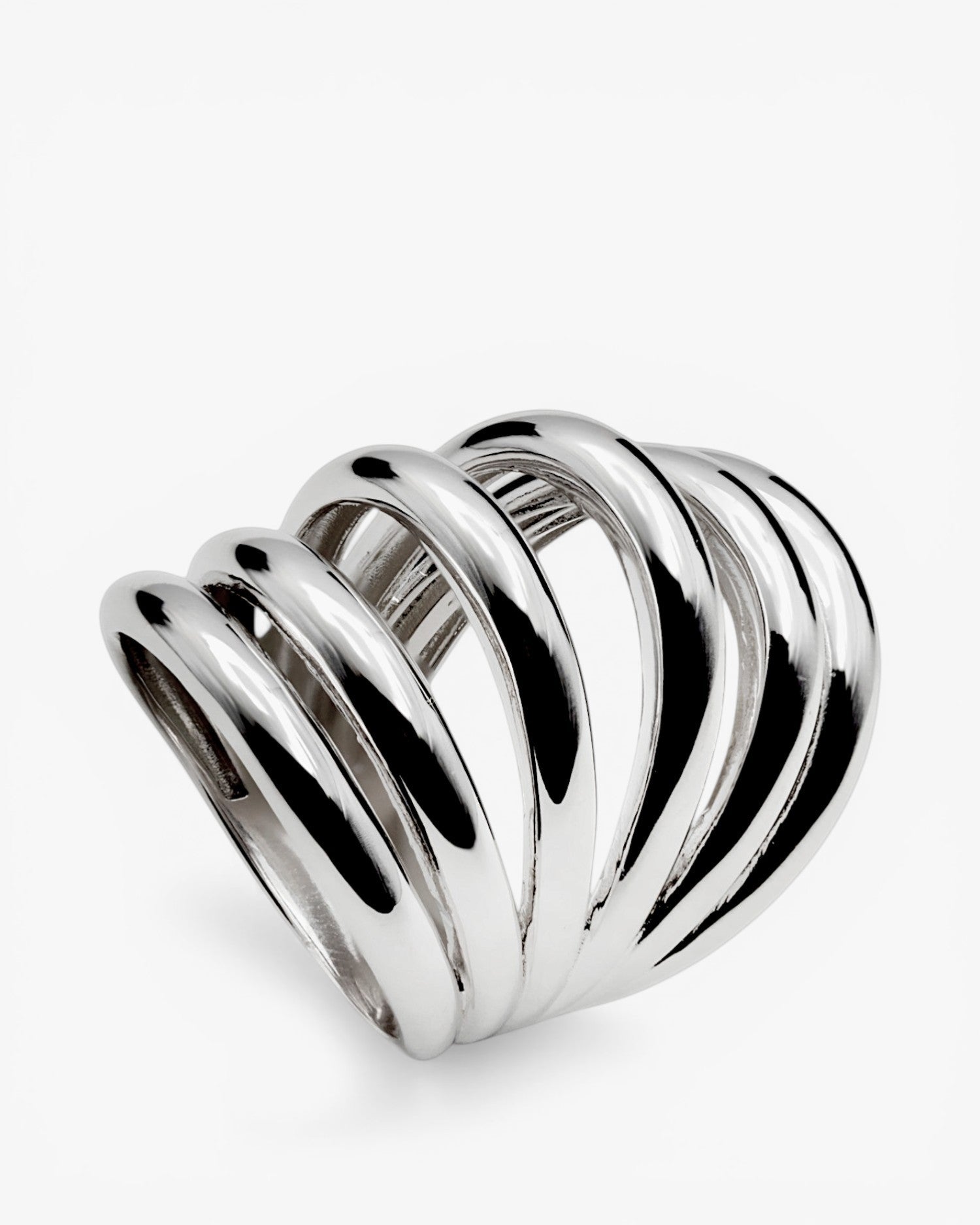 Anillo ancho de plata multibanda