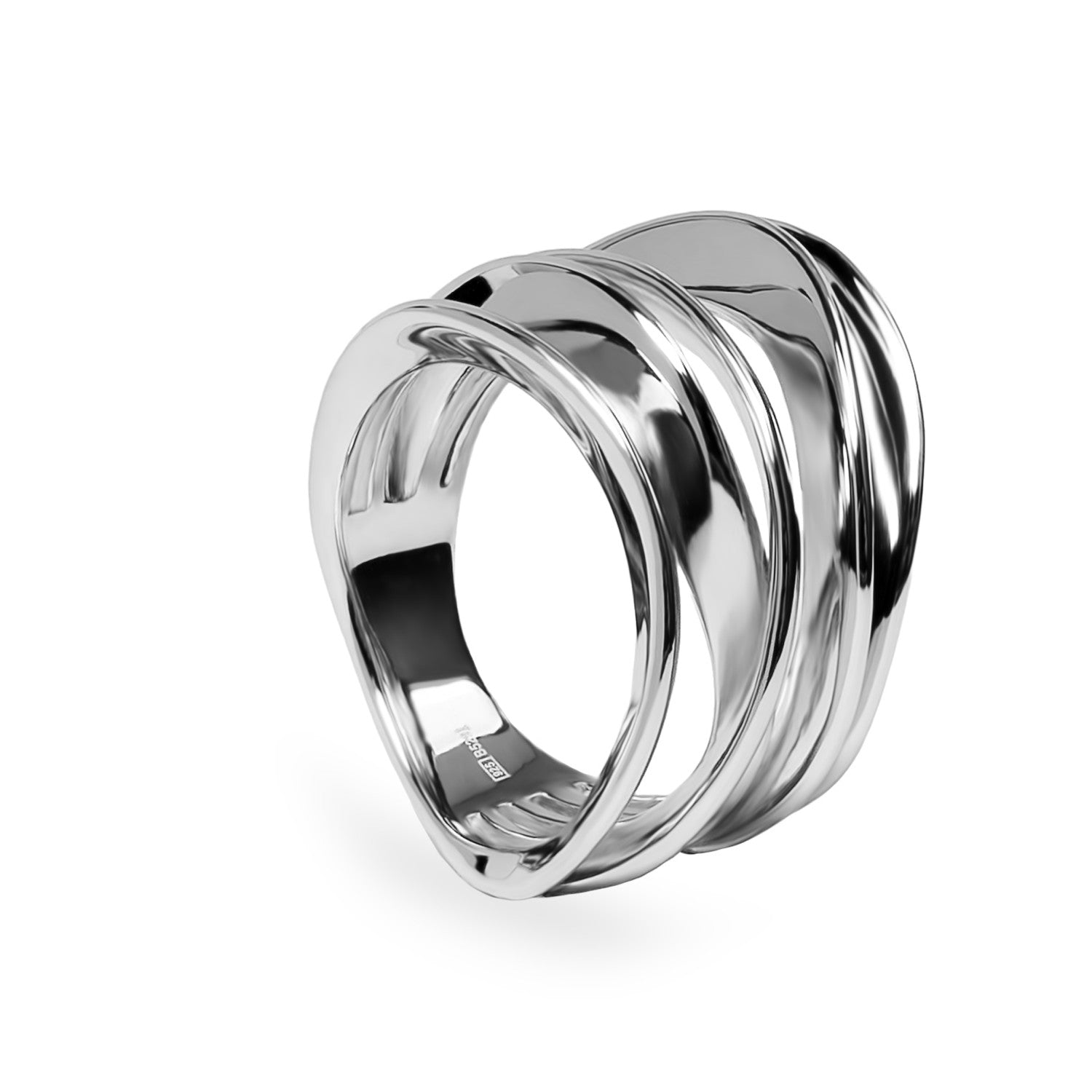 Anillo ancho de plata con diseño orgánico escultural
