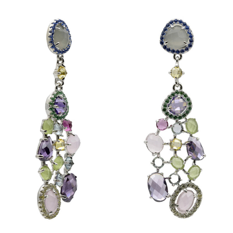 Earrings with colorful stones in spring tones