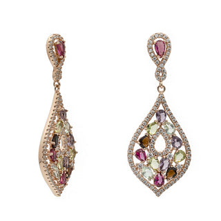 Pendientes largos con piedras multicolor de plata bañada en oro rosa