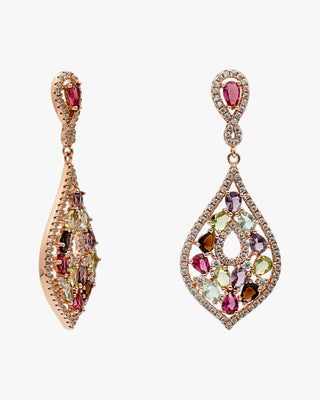 Pendientes largos con piedras multicolor de plata bañada en oro rosa