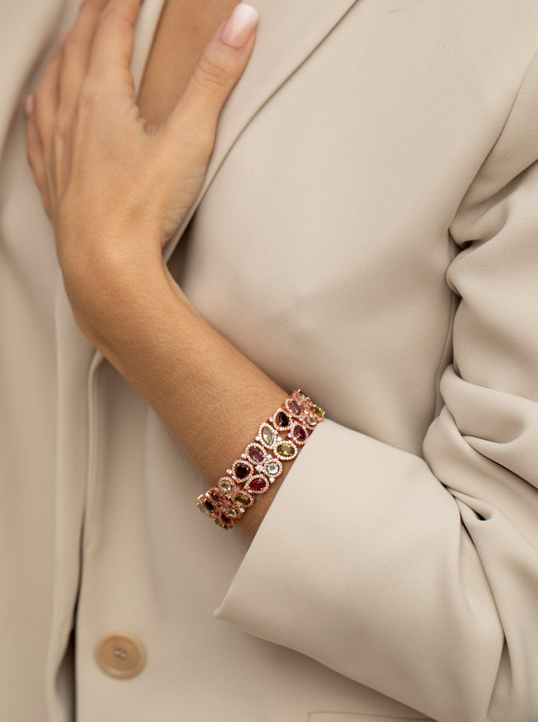 Pulseras con piedras multicolor de plata bañada en oro rosa