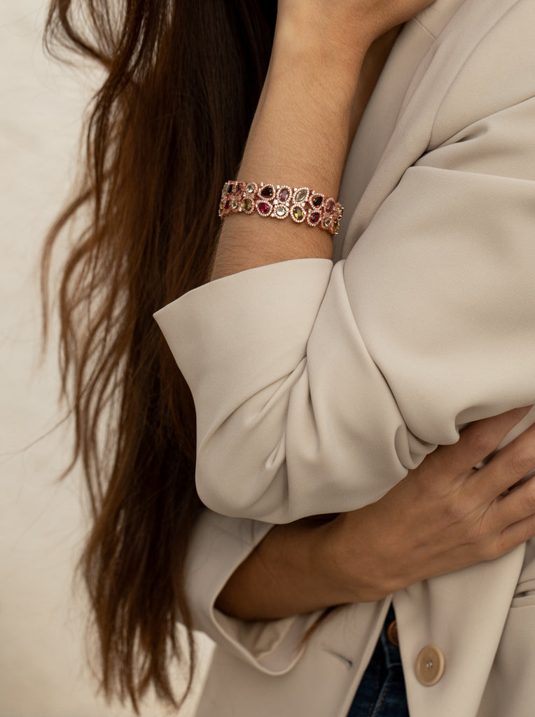 Pulseras con piedras multicolor de plata bañada en oro rosa