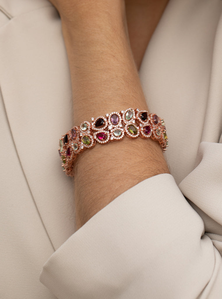 Pulseras con piedras multicolor de plata bañada en oro rosa