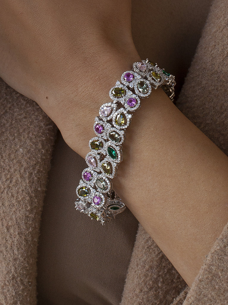 Pulsera con piedras multicolor en tonos calidos y circonitas