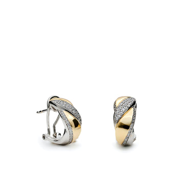 Pendientes bicolor de plata y oro trenzadas con circonitas