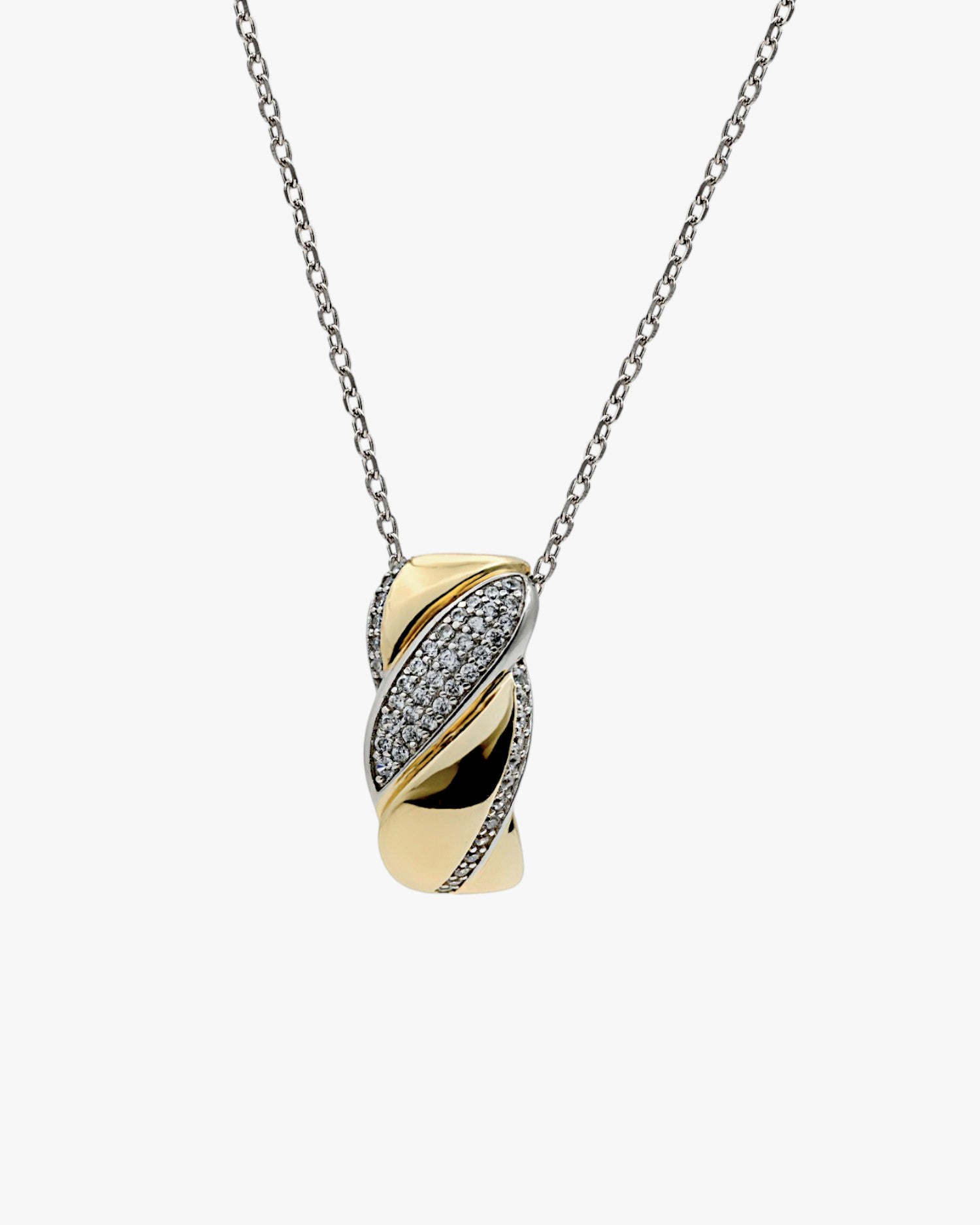 Two-tone braided silver and gold necklace with cubic zirconia
