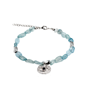 Pulsera con piedras en tono calcedonia y detalles en plata