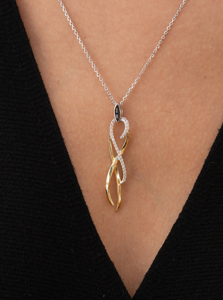 collier de argent bicolore avec zircons design abstrait