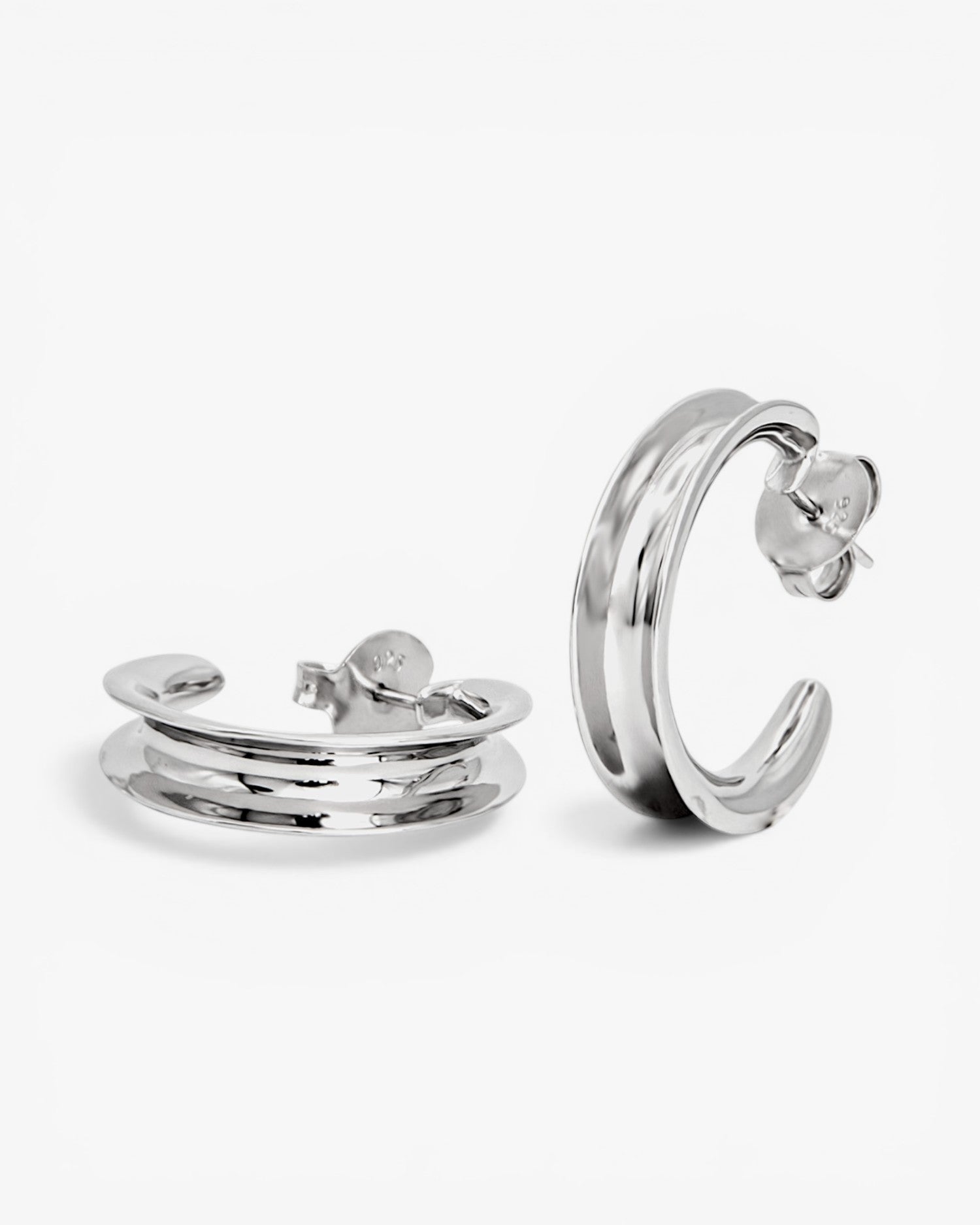 Double silver hoop earrings