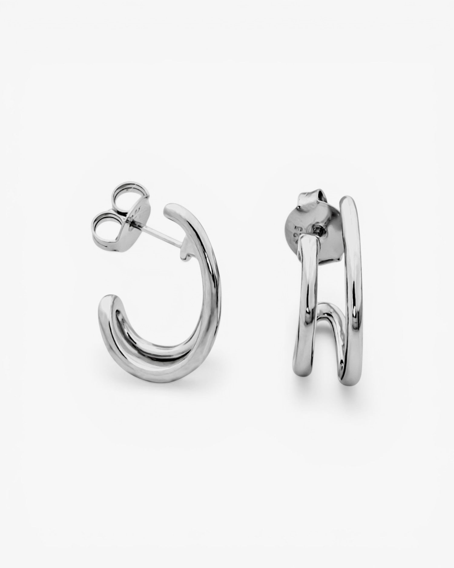 Silver earrings with double hoop design
