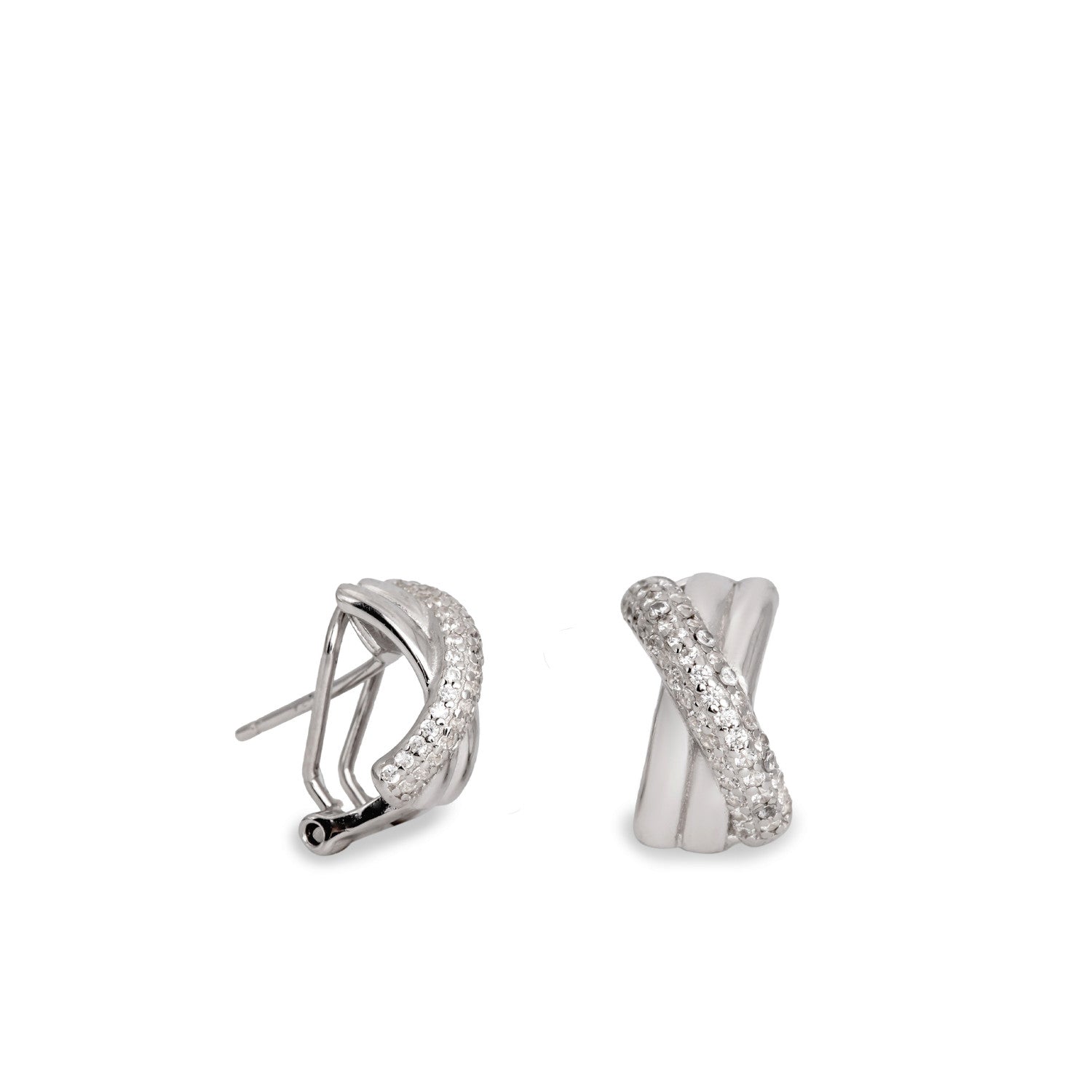 Boucles d'oreilles fermeture omega croisé avec zircons