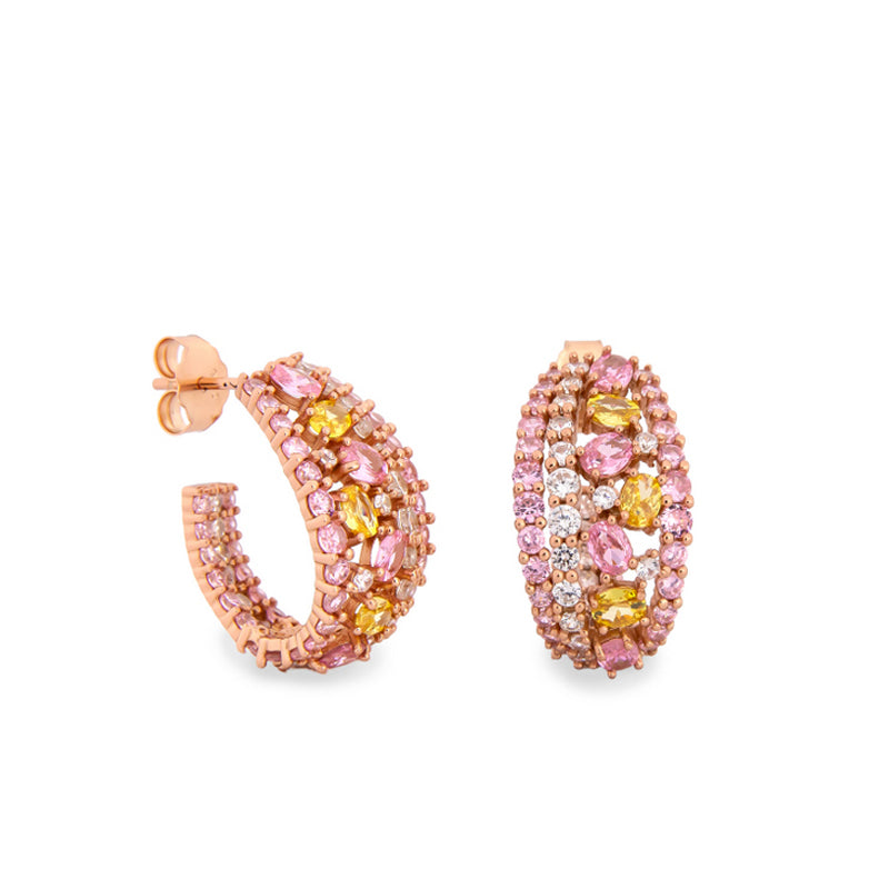 Pendientes de piedras de colores estilo aro tono rosa