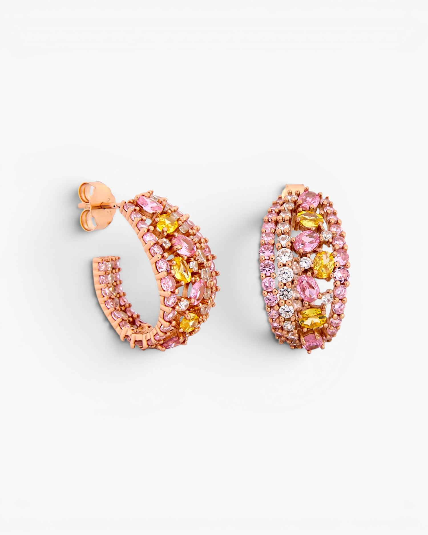 Pendientes de piedras de colores estilo aro tono rosa