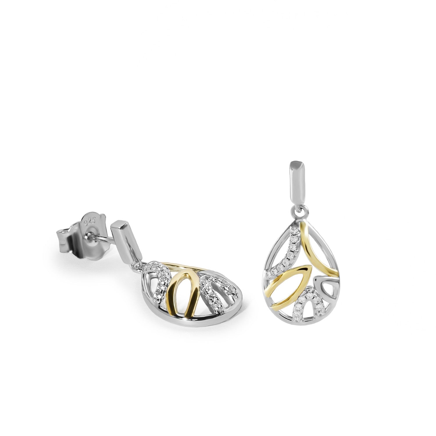 Boucles d'oreilles petits pendentifs bicolore avec zircons