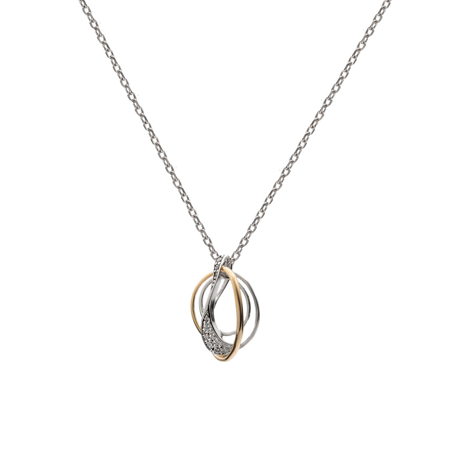 collier argent bicolore avec zircons entrelacé