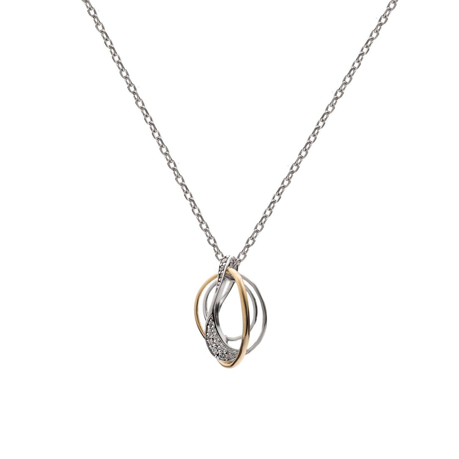 Collier bicolore en argent orné de zirconiums cubiques entrelacés