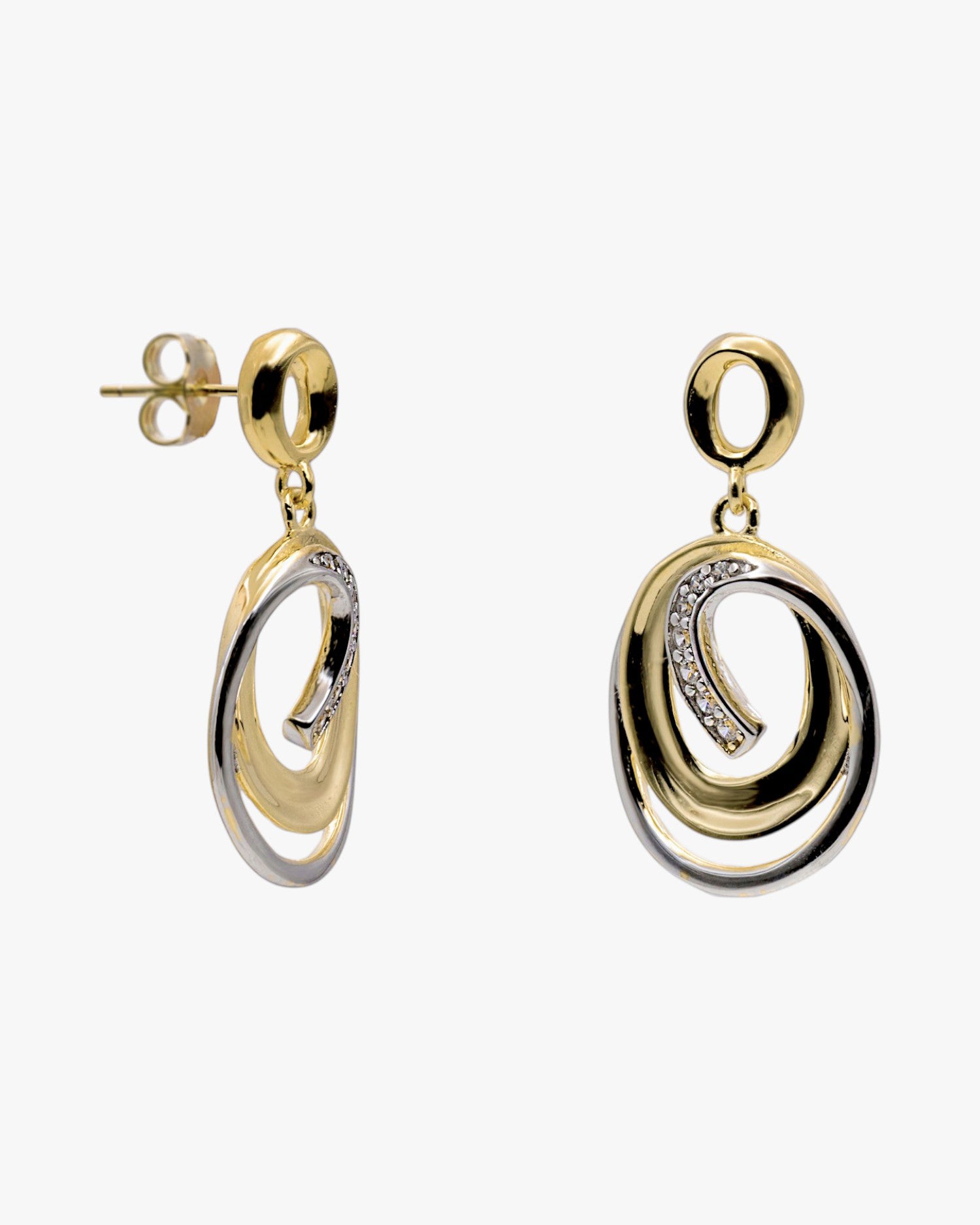 Two-tone silver dangle earrings with cubic zirconia