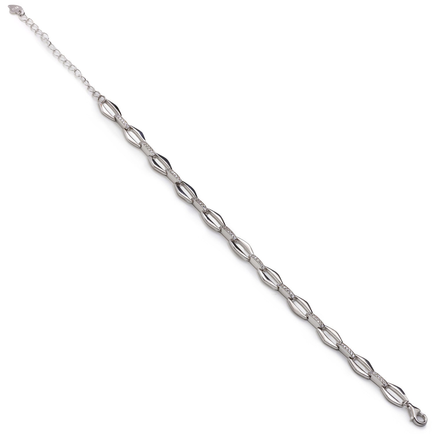 Pulsera de plata de eslabones alargados con circonitas