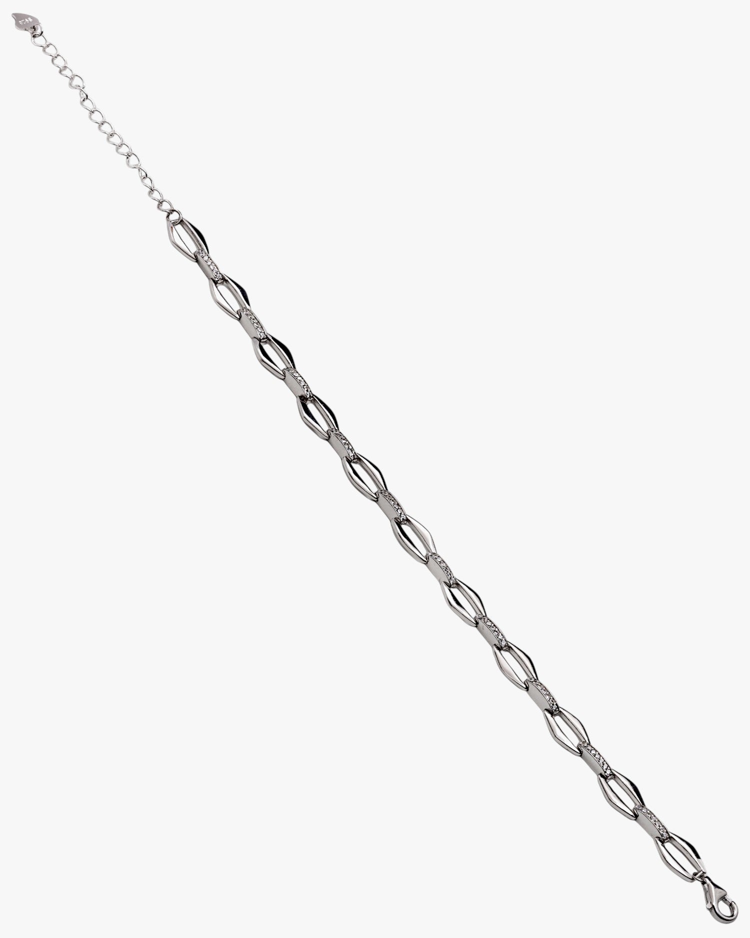 Pulsera de plata de eslabones alargados con circonitas