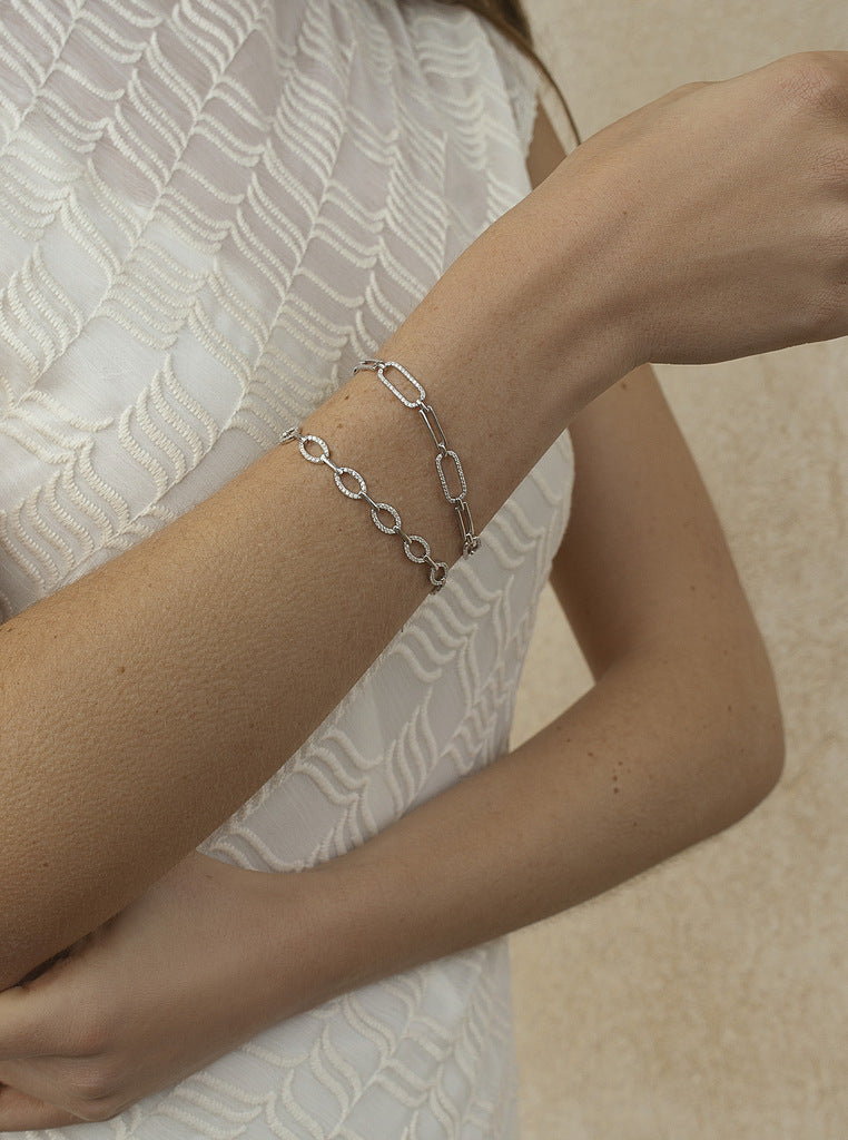 Pulsera eslabones de plata con circonitas con forma rectangular