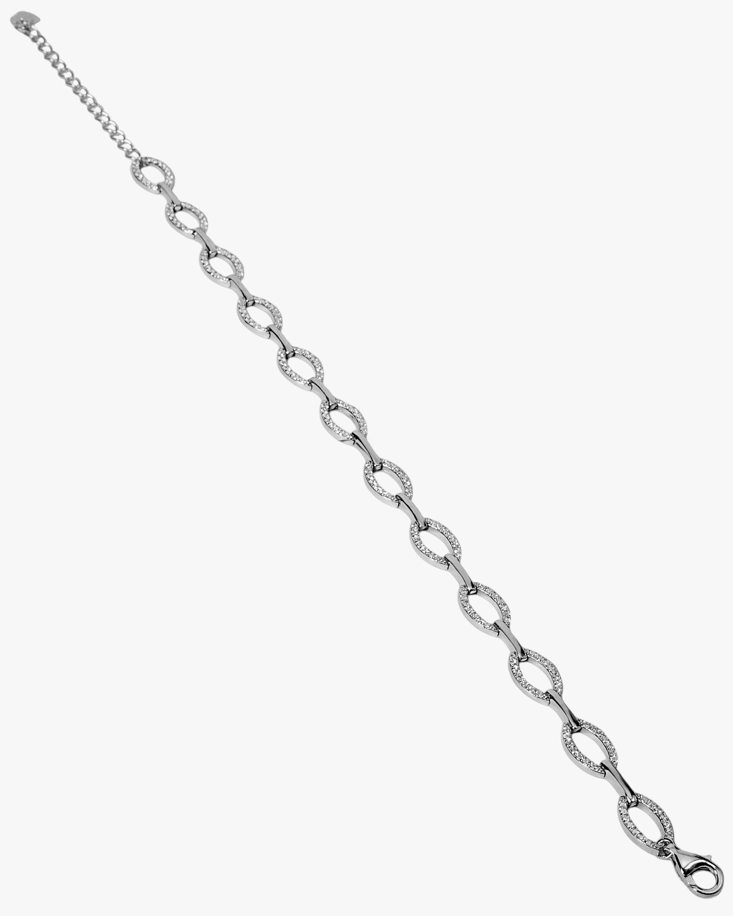 Pulseras eslabones de plata con circonitas en forma ovalada
