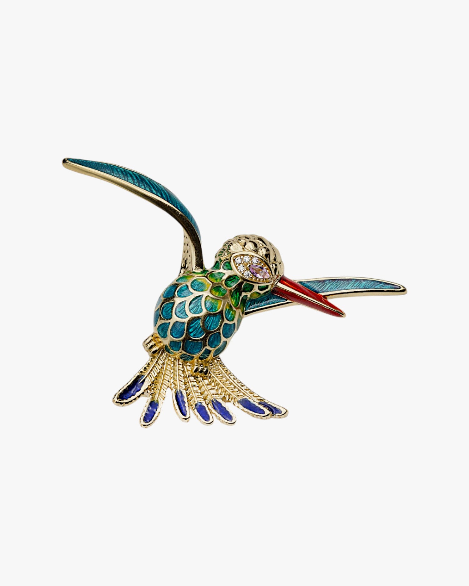 Broche con circonitas y esmalte en forma de pajaro
