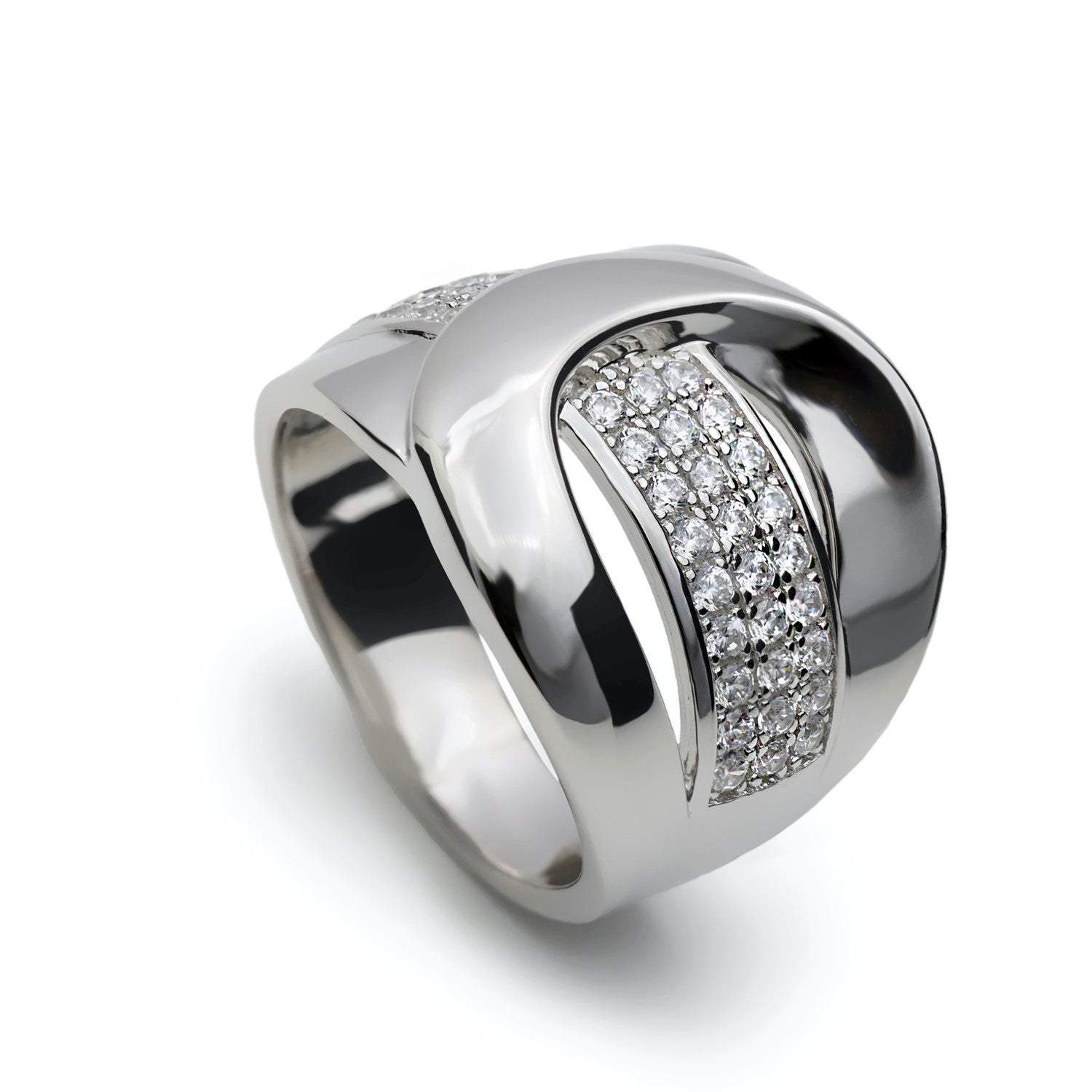 Anillo de plata ancho con banda de circonita