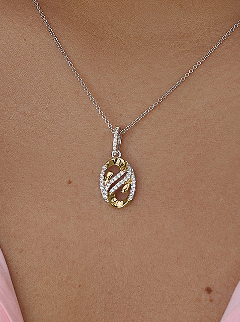 Collar pequeño de plata bicolor rosado con circonitas