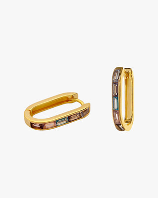 Boucles d'oreilles créoles, forme rectangulaire, pierres aux tons neutres