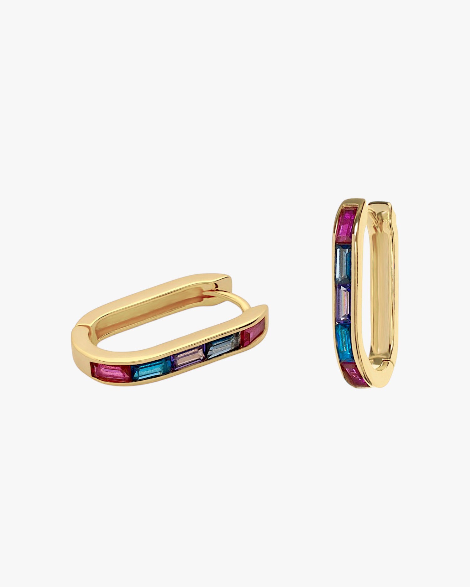 Pendientes aro de plata diseño rectangular piedras multicolor