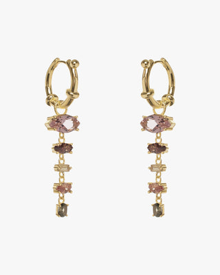 Silver earrings with colored stones in shades of brown and pink