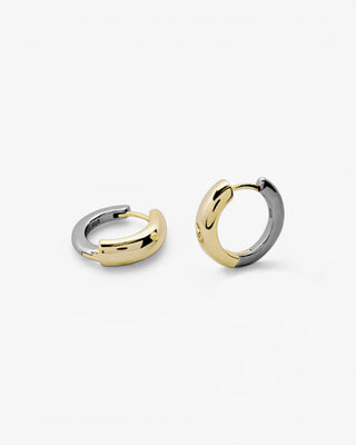Two-tone hoop earrings, small diameter, with gold front