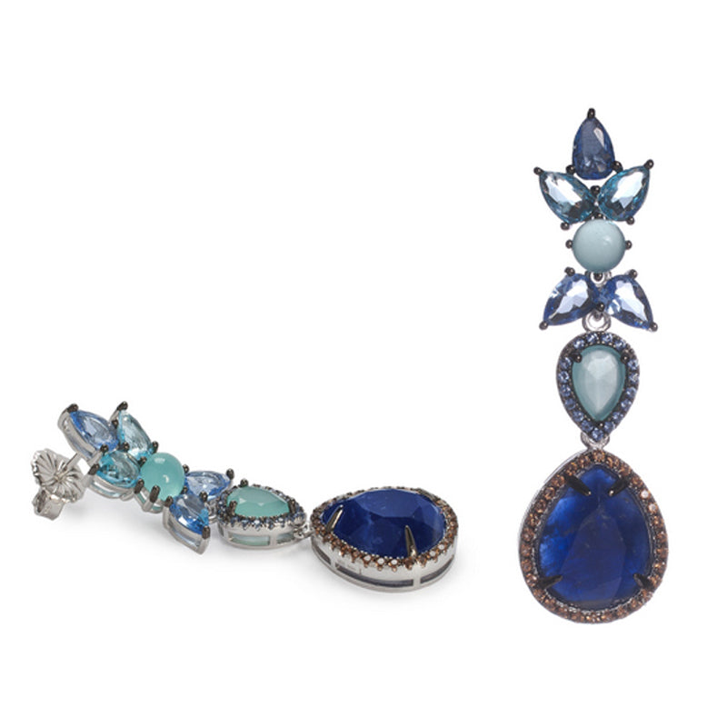 Long earrings with stones in shades of blue