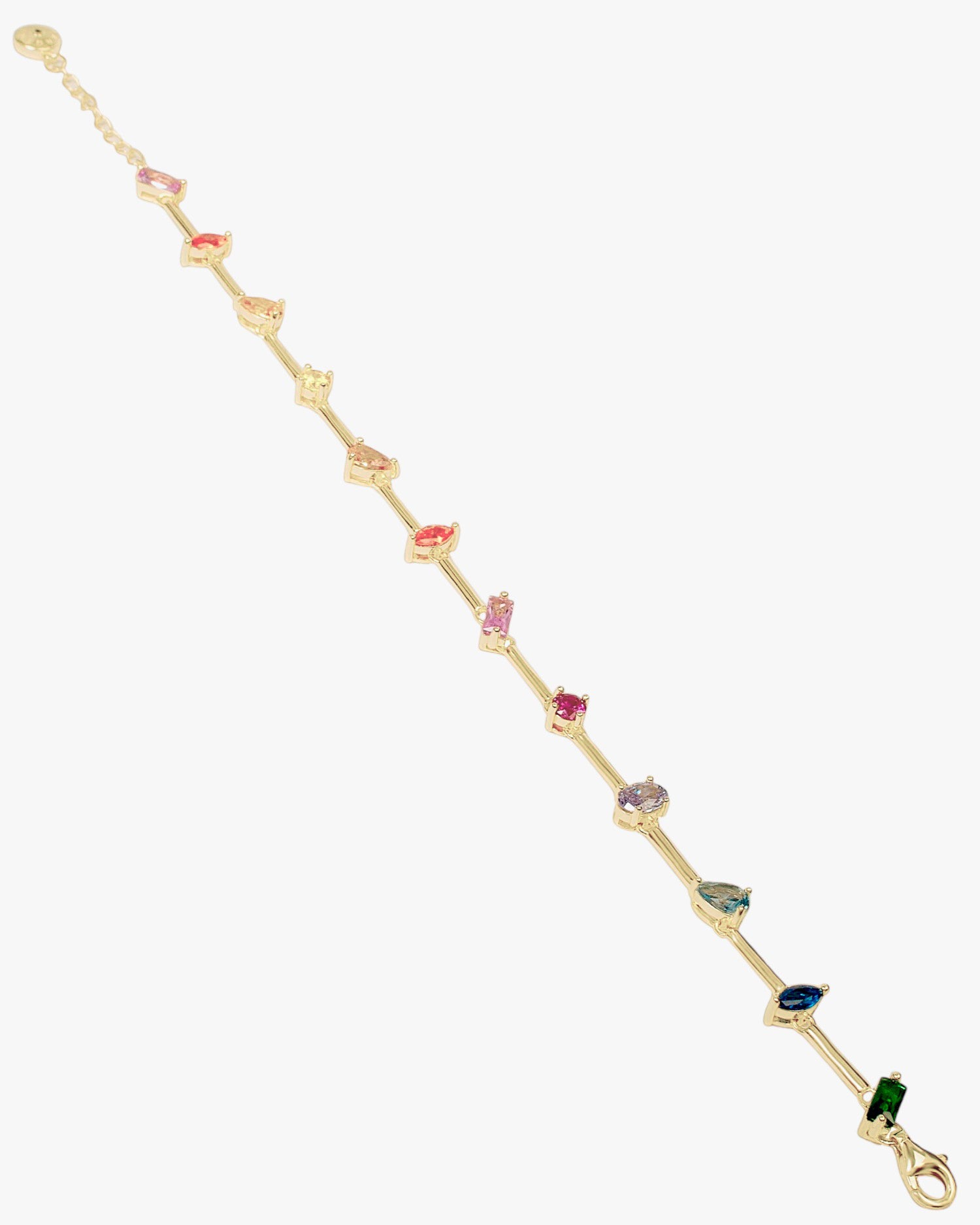 Pulsera dorada con gemas de colores geométricas