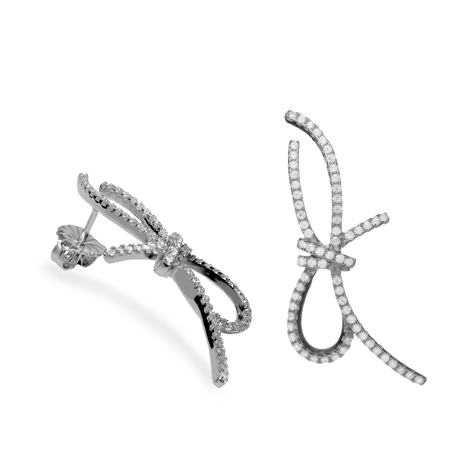 Pendientes de plata con circonitas en forma de lazada