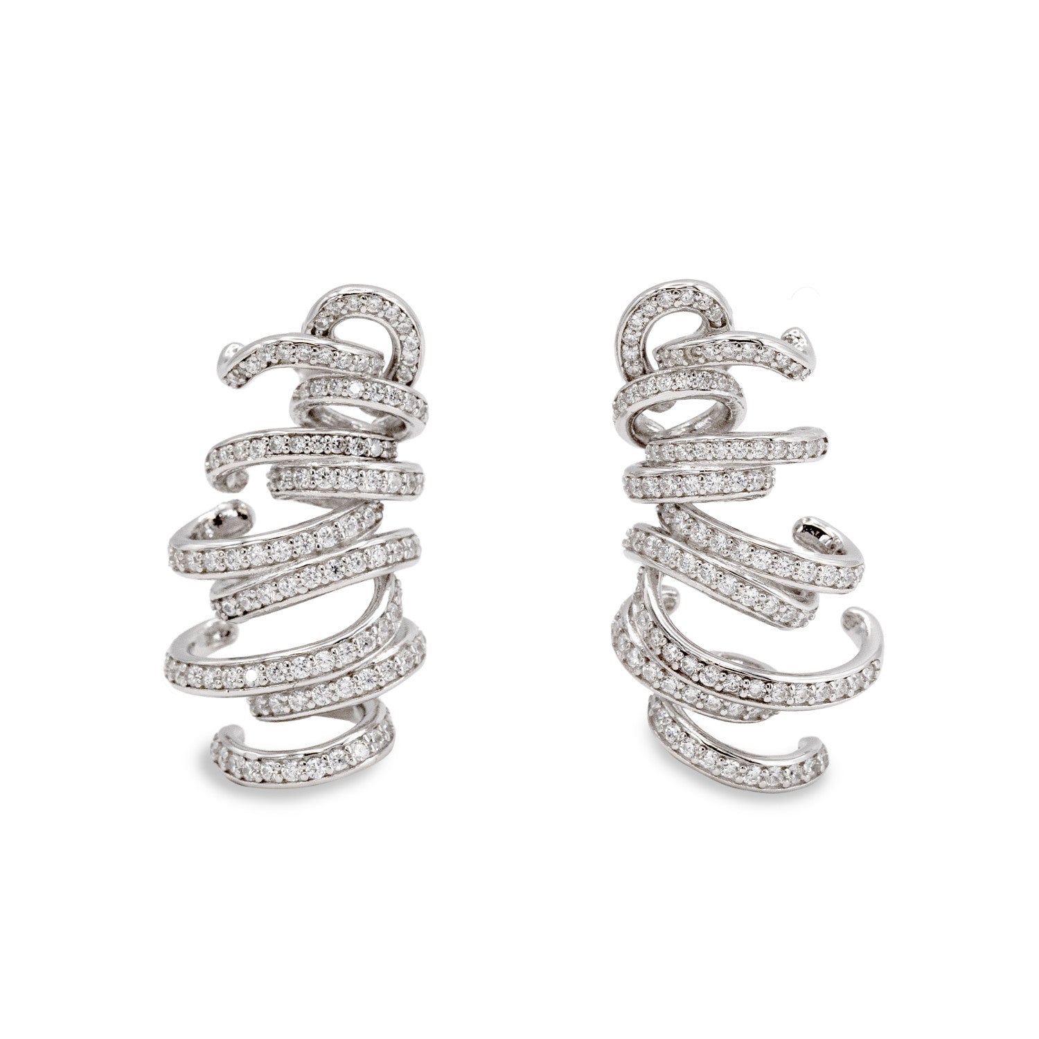 Boucles d'oreilles longs de argent design original enchevêtrés et zircons