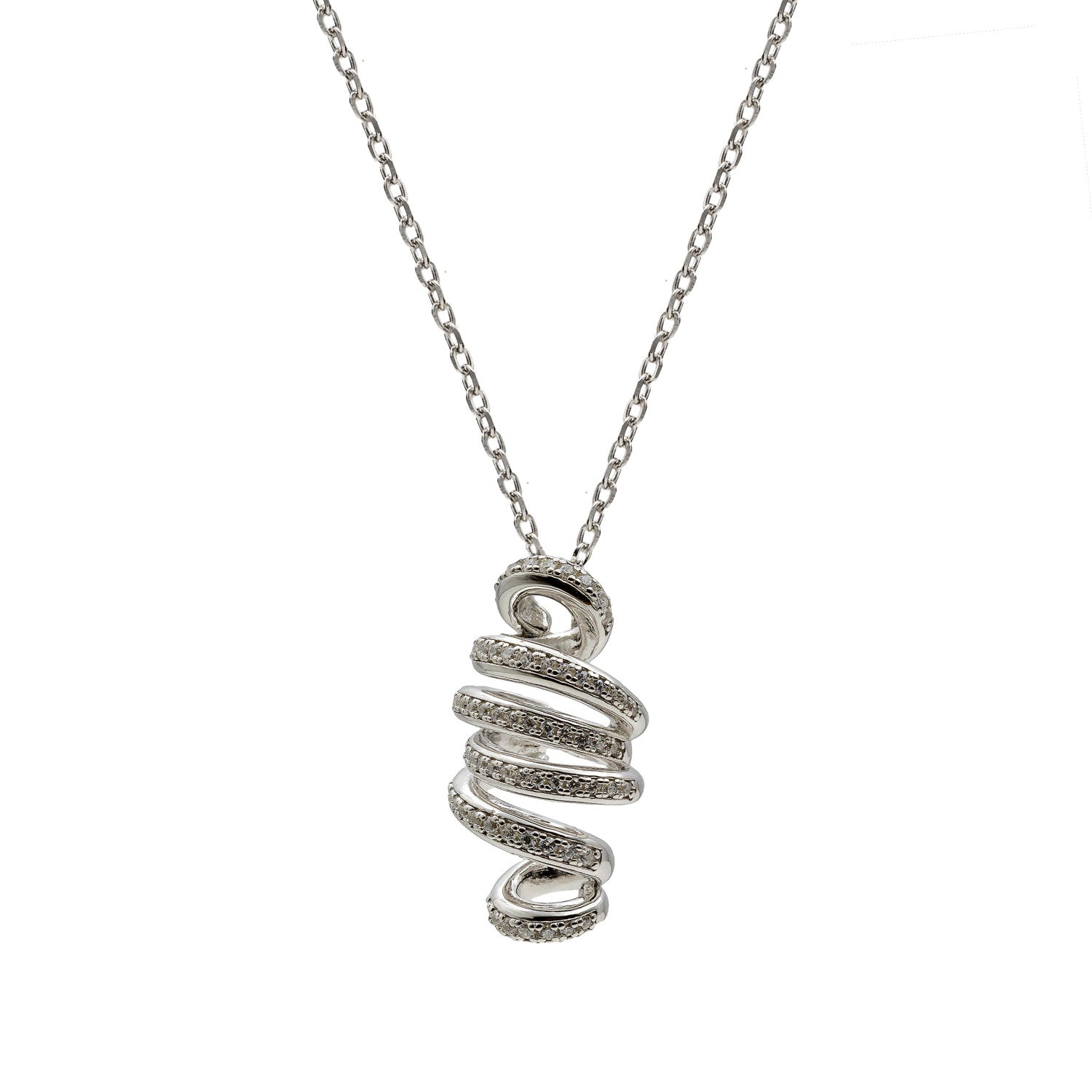 collier de argent design original enchevêtré et zircons