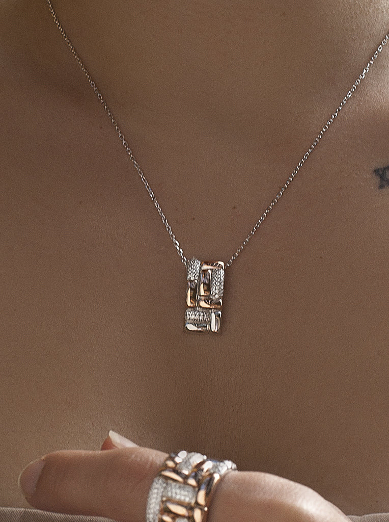 collier bicolore de argent style tejido avec zircons