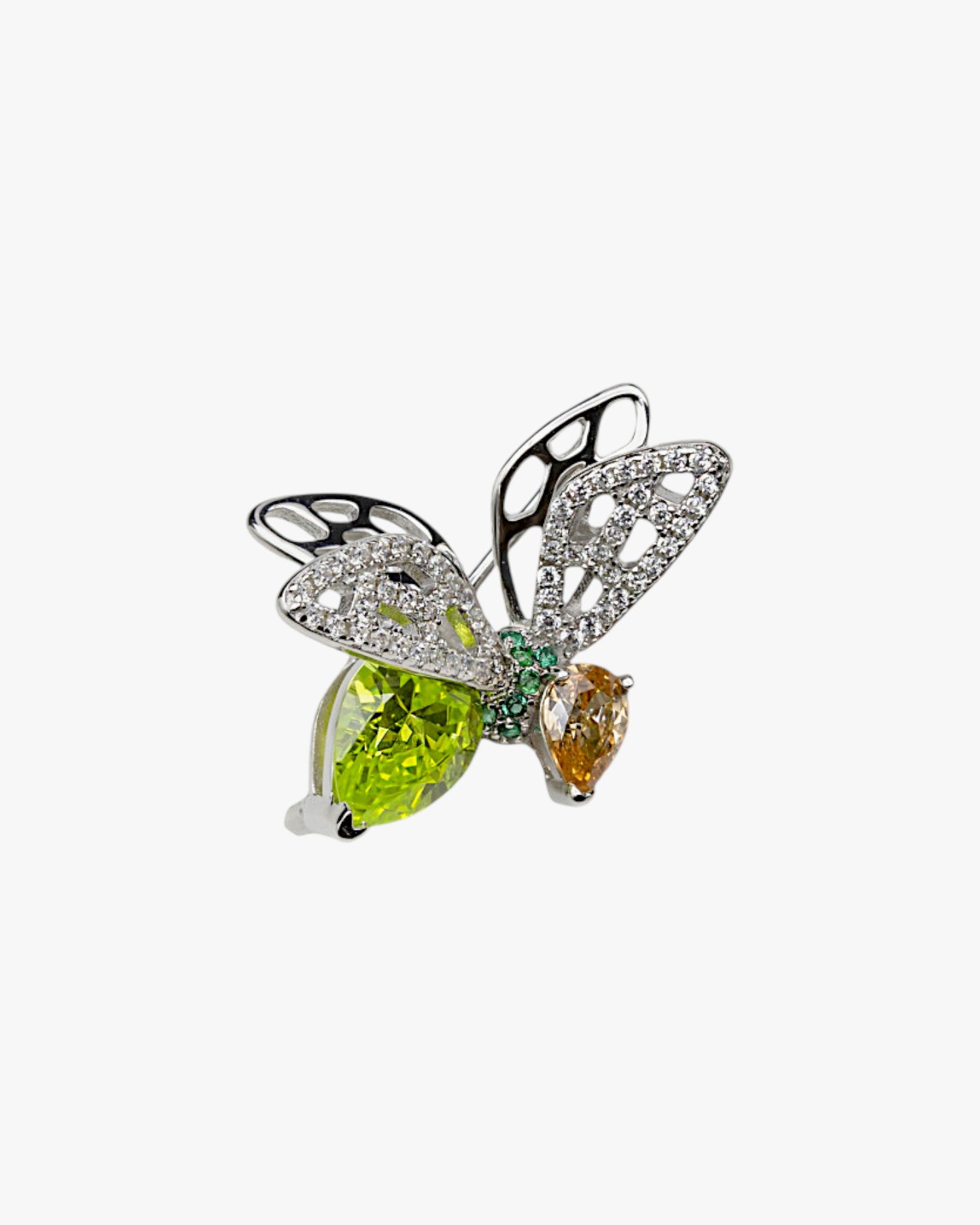 Mini broche mosca de plata con coirconitas de colores