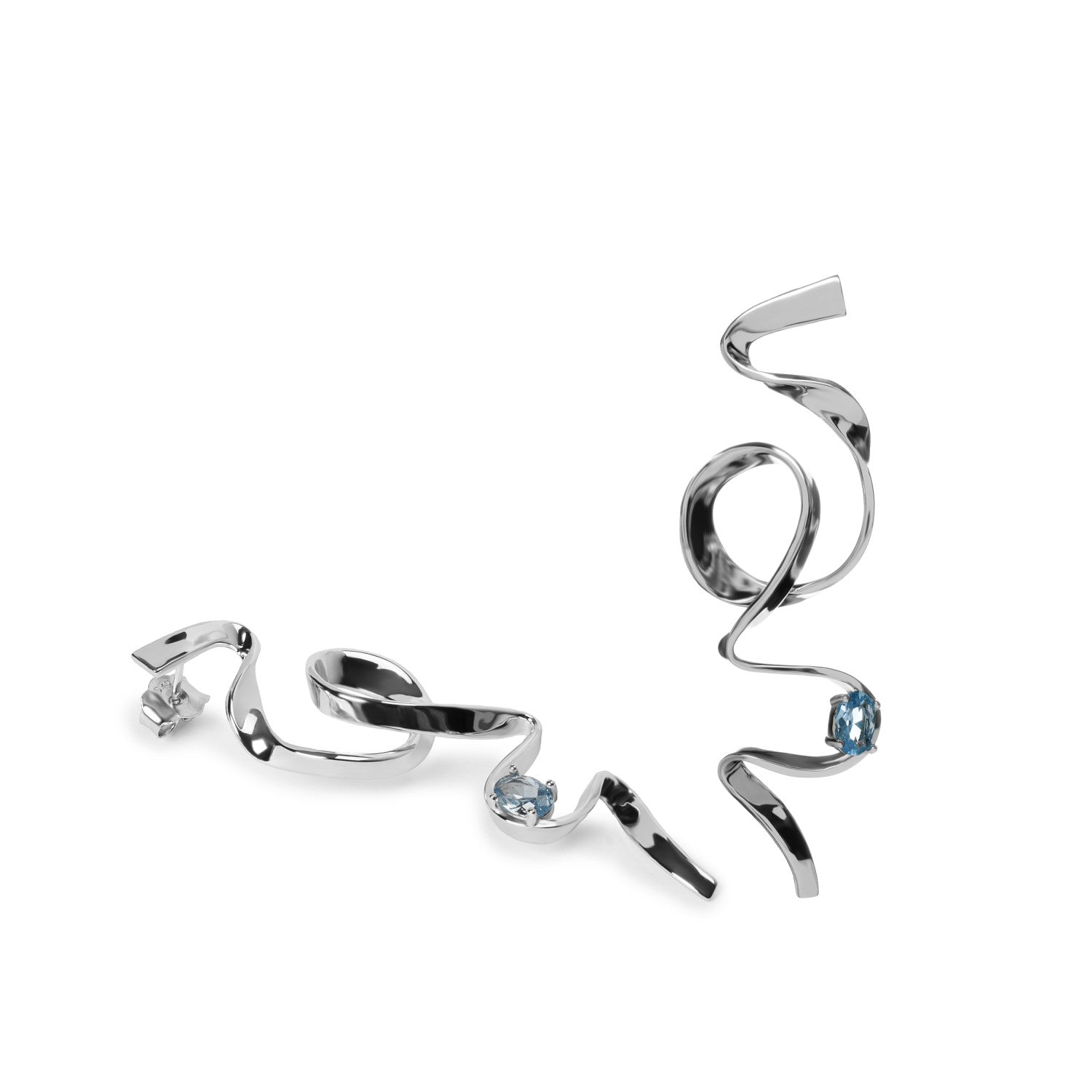 Pendientes de plata en espiral con piedra en tono azul