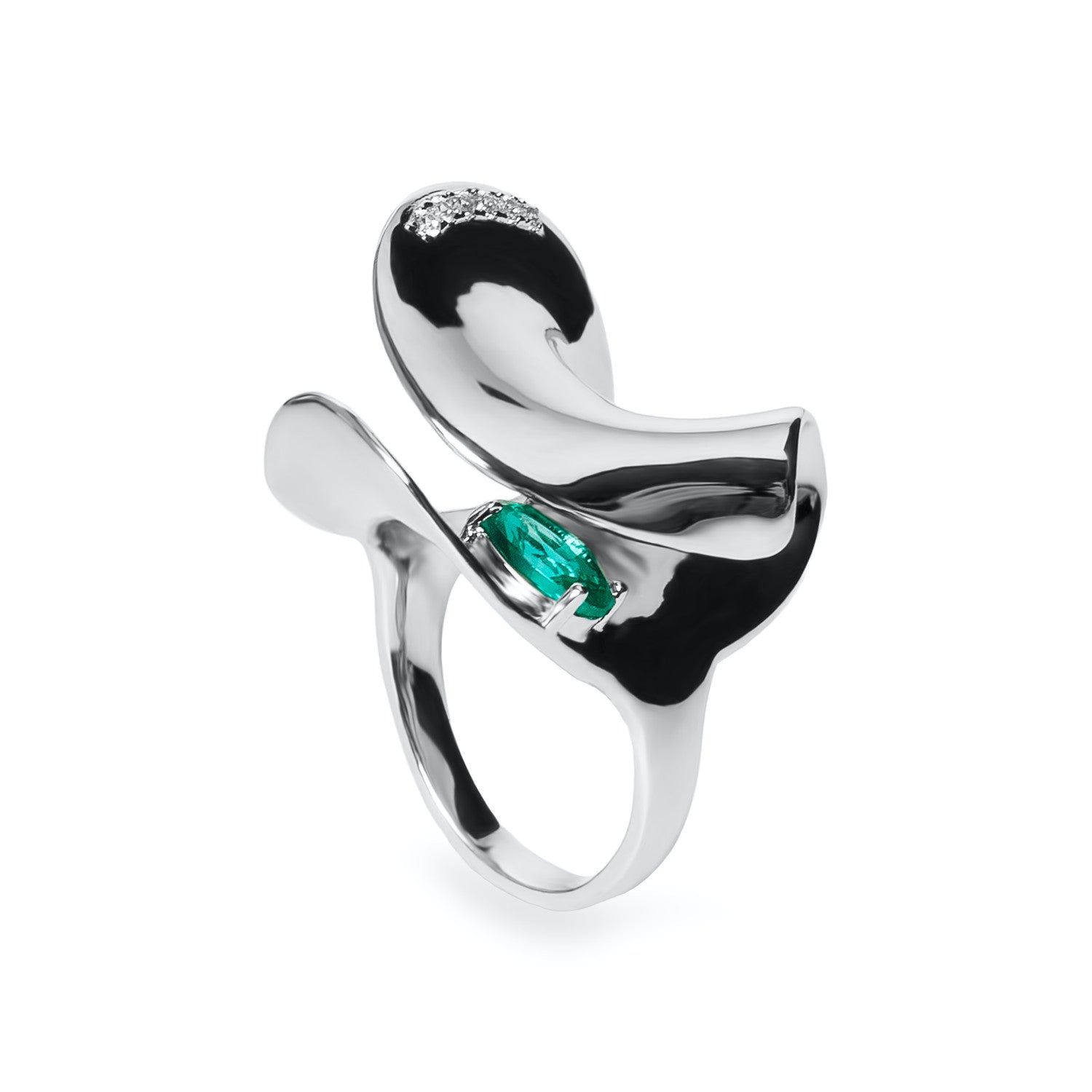 Anillo abierto de plata con zafiro azul y circonitas