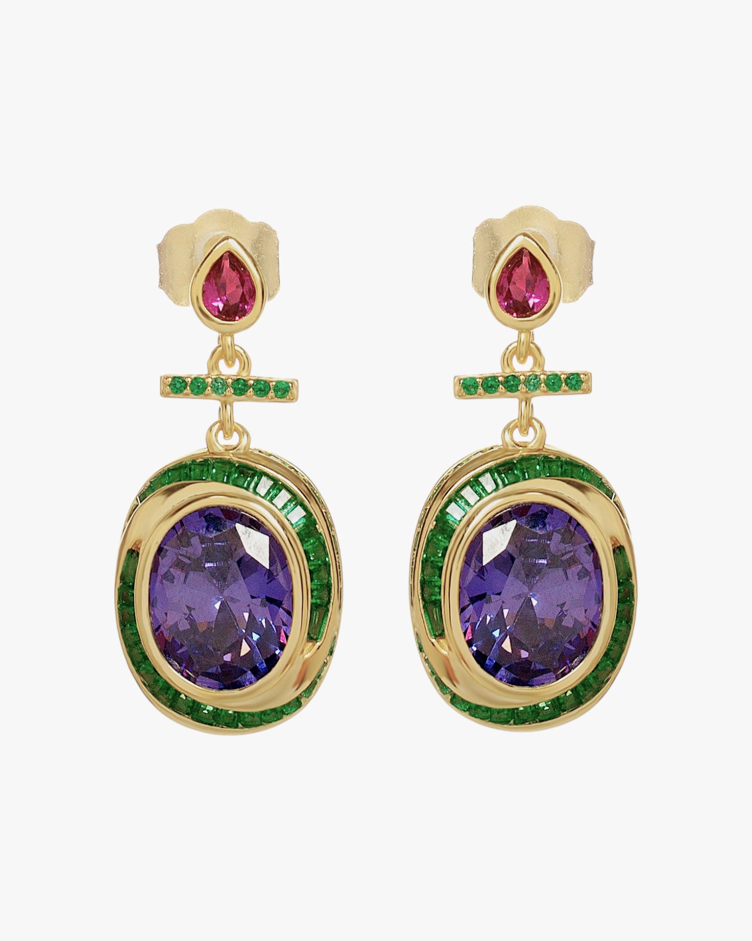 Boucles d'oreilles vintage en argent plaqué or, ornées de pierres précieuses