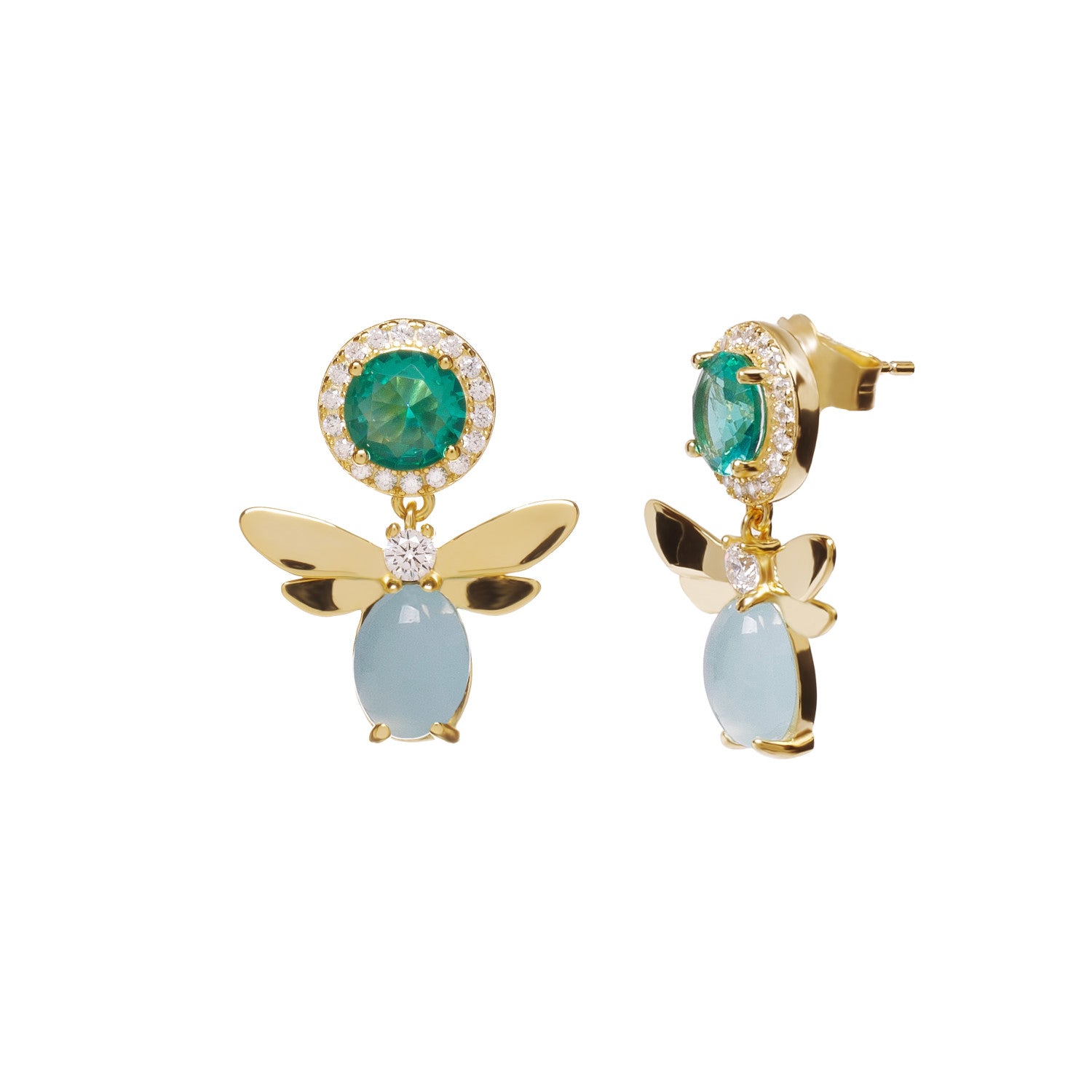 Pendientes libélula de plata oro verde y azul