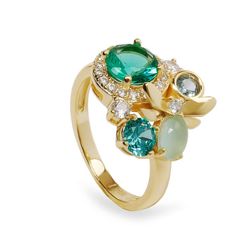 Anillo libélula de plata oro verde y azul