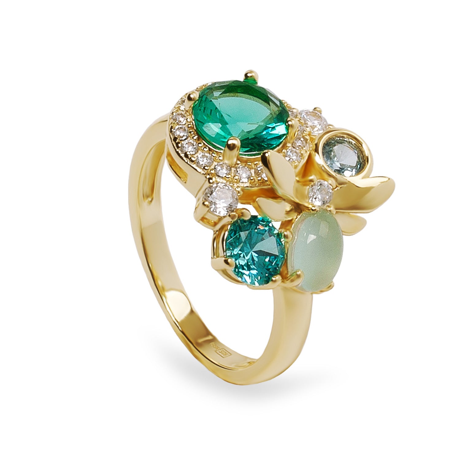 Anillo libélula de plata oro verde y azul