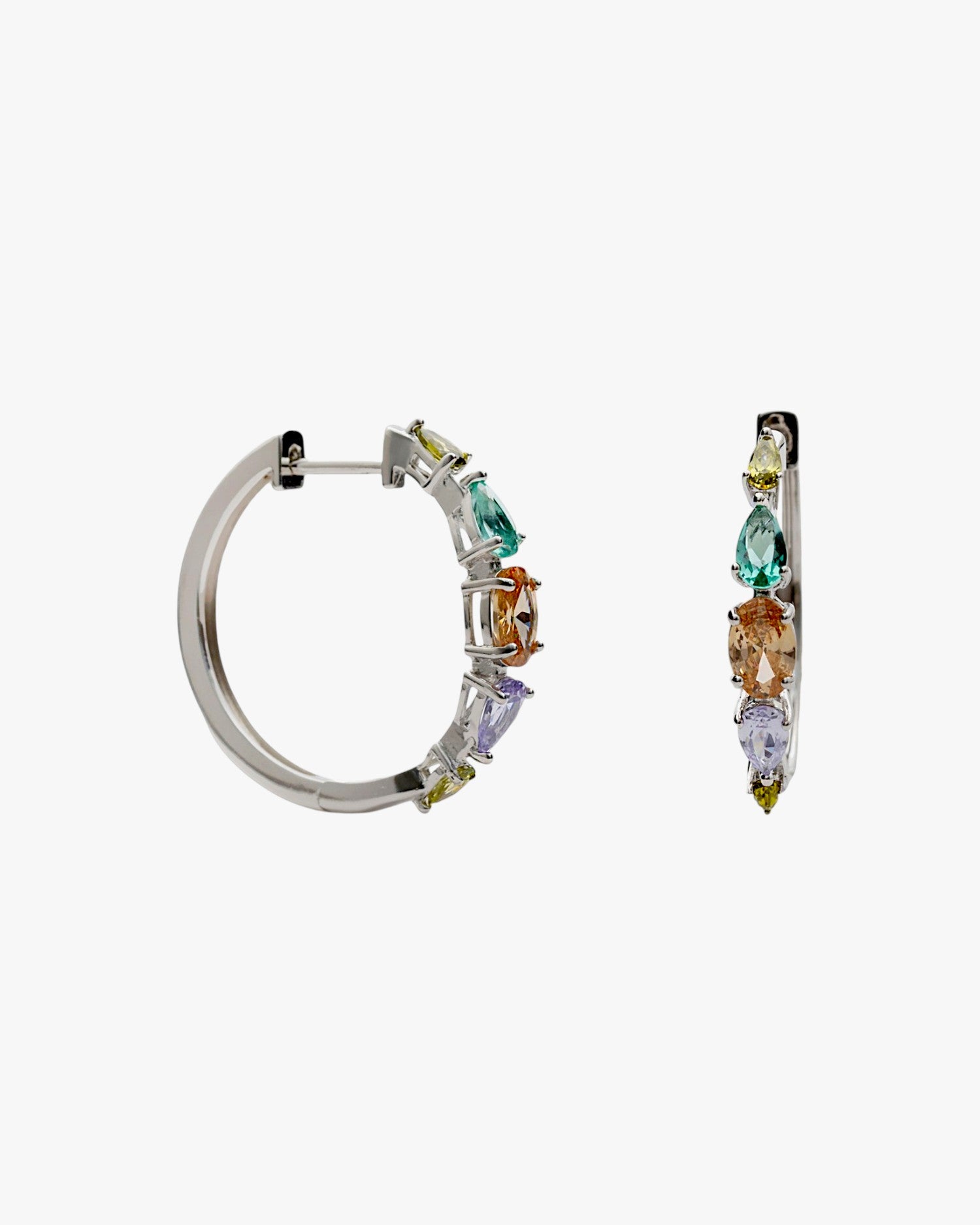 Pendientes de aro en plata con piedras tonos tierra
