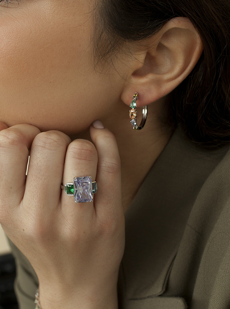 Pendientes de aro en plata con piedras tonos tierra