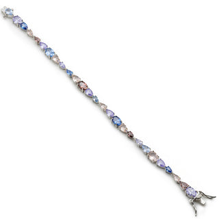 pulsera de plata con piedras en tonos azules y rosados