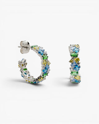 Pendientes de aro en plata con piedras azules verdes y amarillas